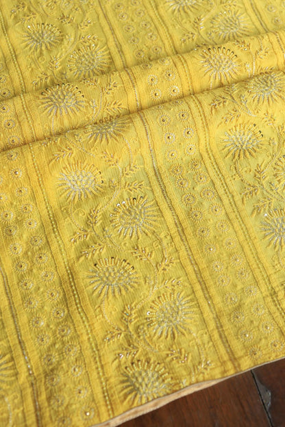 Dull Yellow Maheshwari Chikankari Unstitched Fabric