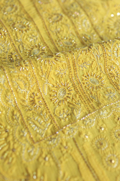Dull Yellow Maheshwari Chikankari Unstitched Fabric