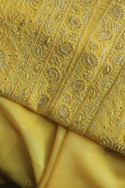 Dull Yellow Maheshwari Chikankari Unstitched Fabric