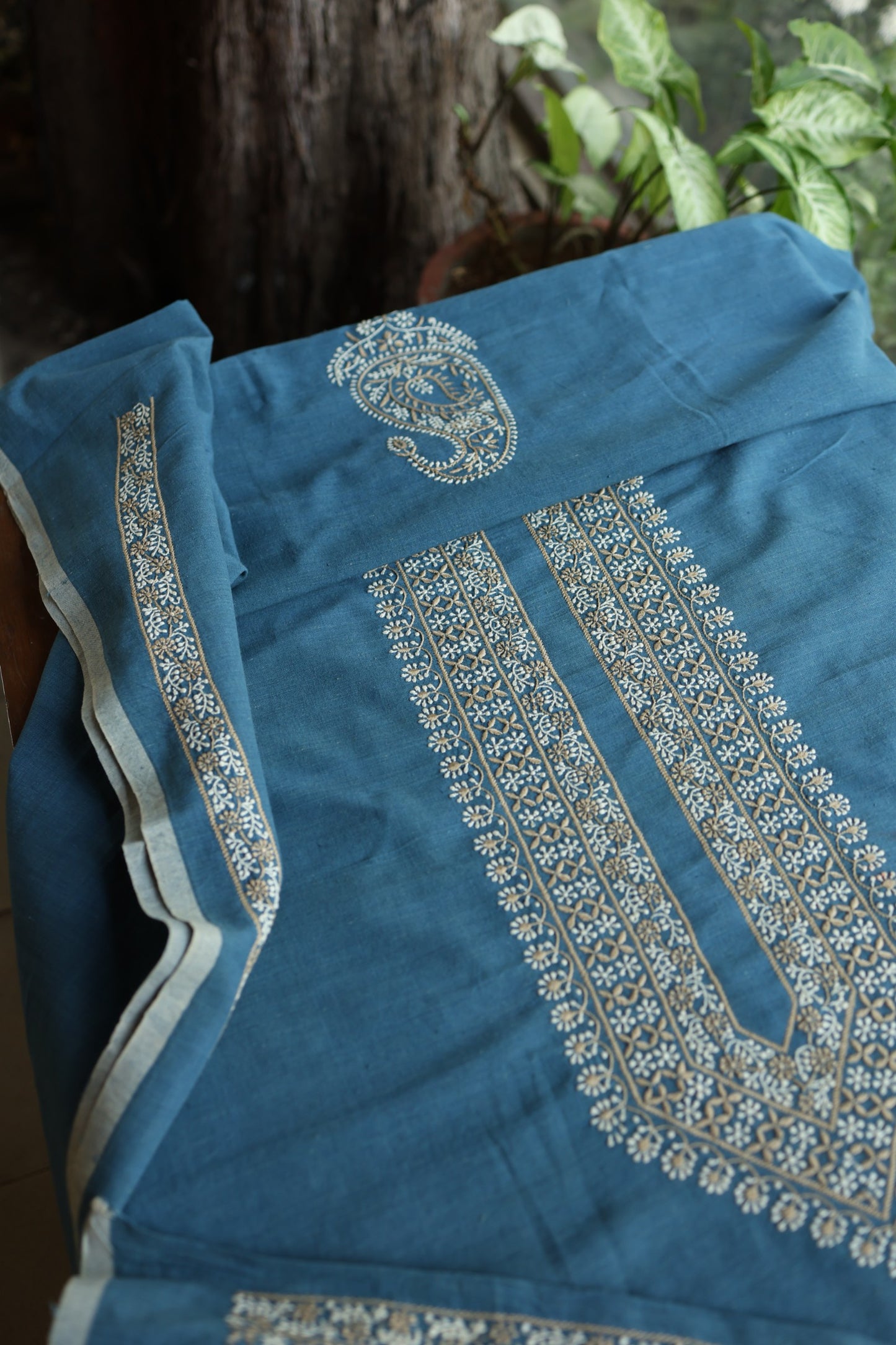 Dull Blue Shade Malkha Handspun Khadi Kurtas Unisex Fabric