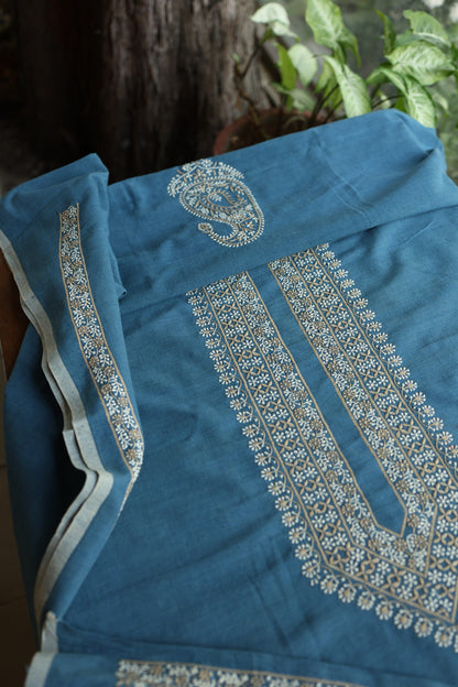 Dull Blue Shade Malkha Handspun Khadi Kurtas Unisex Fabric