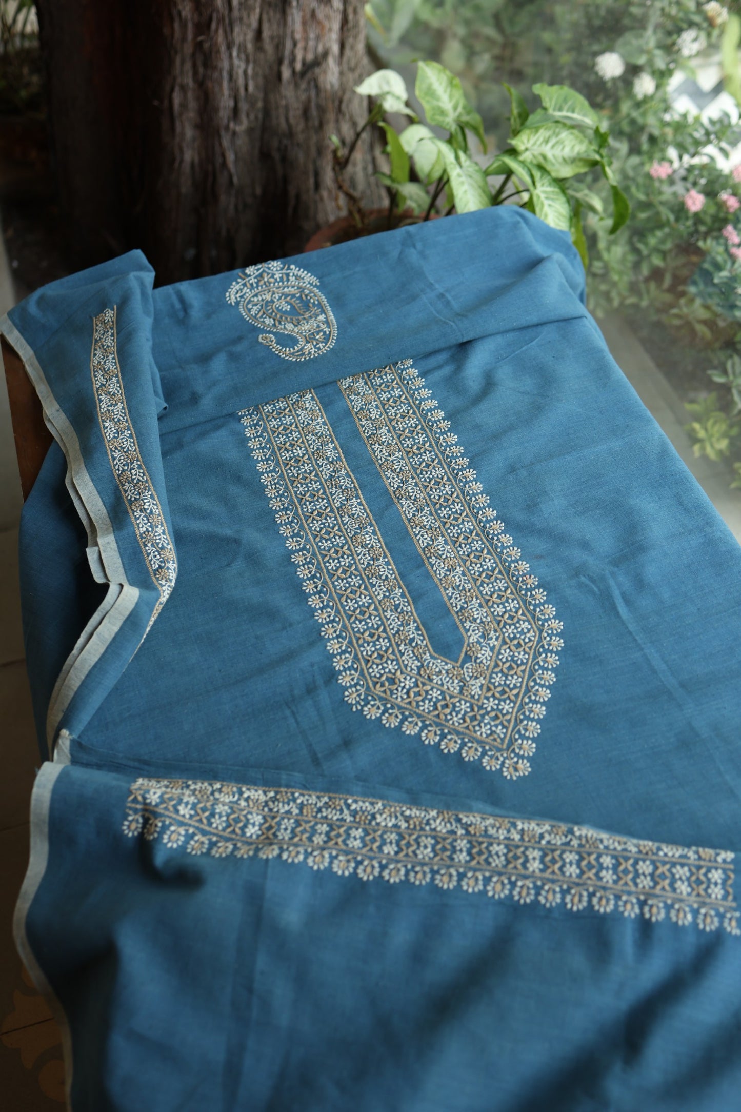Dull Blue Shade Malkha Handspun Khadi Kurtas Unisex Fabric