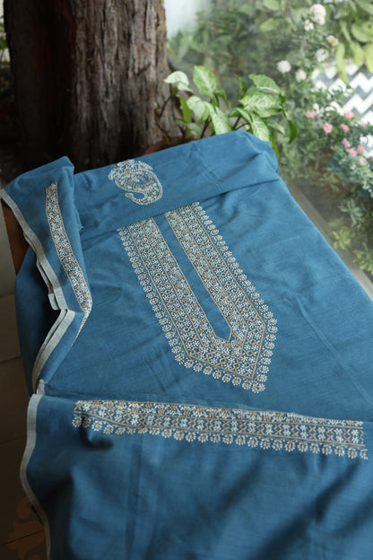 Dull Blue Shade Malkha Handspun Khadi Kurtas Unisex Fabric