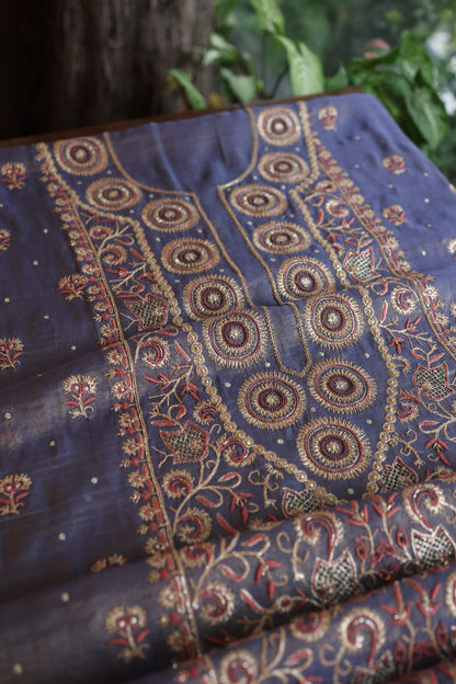 Dull Lavender Tissue Silk Chikankari Unstitched Fabric