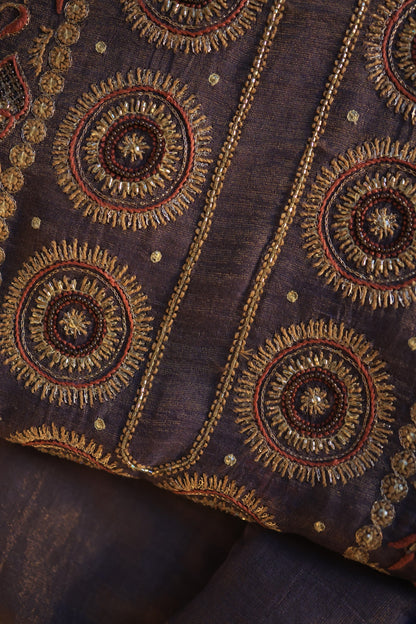 Dull Lavender Tissue Silk Chikankari Unstitched Fabric