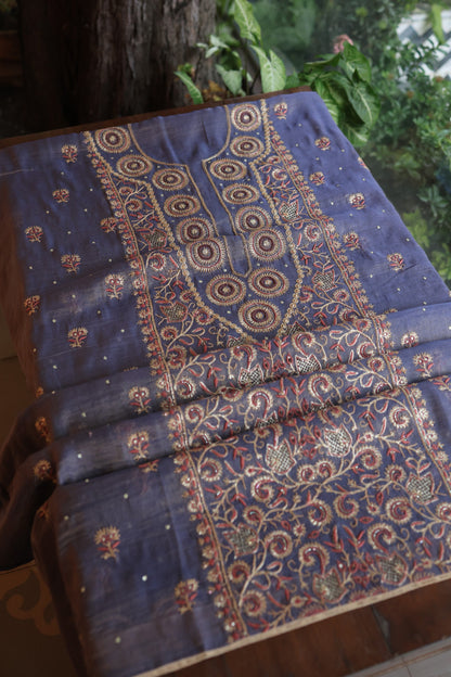 Dull Lavender Tissue Silk Chikankari Unstitched Fabric