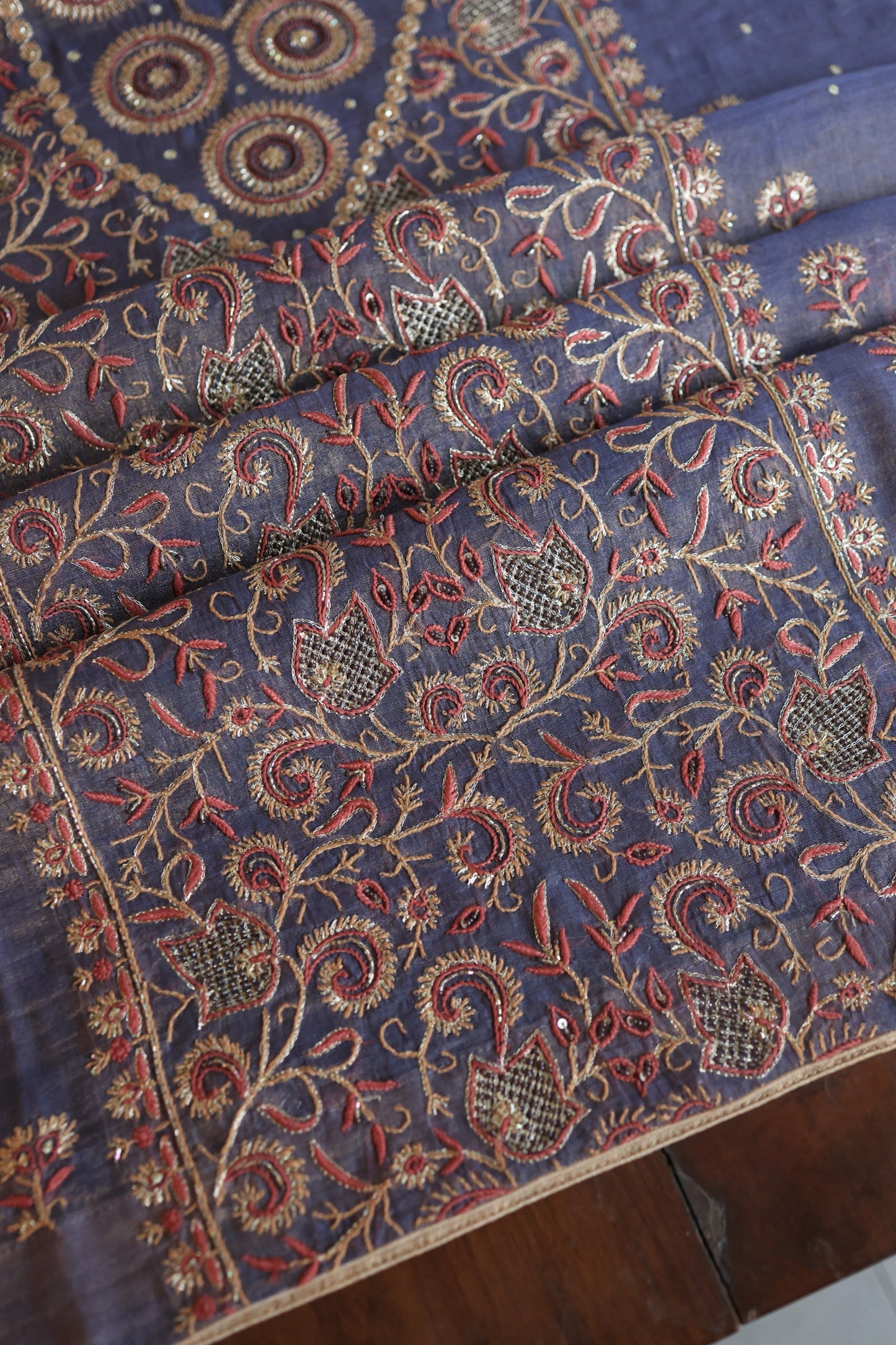 Dull Lavender Tissue Silk Chikankari Unstitched Fabric