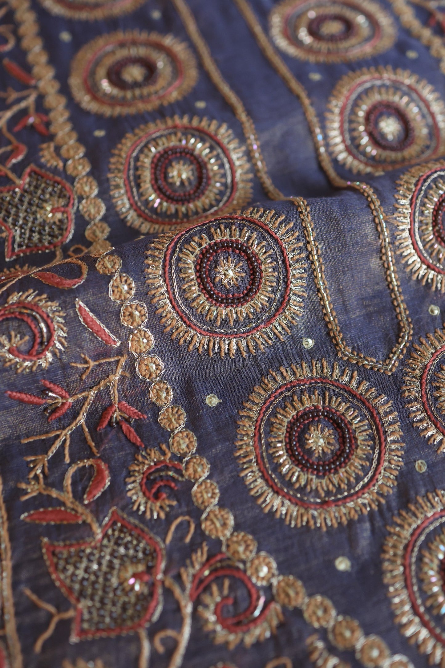 Dull Lavender Tissue Silk Chikankari Unstitched Fabric