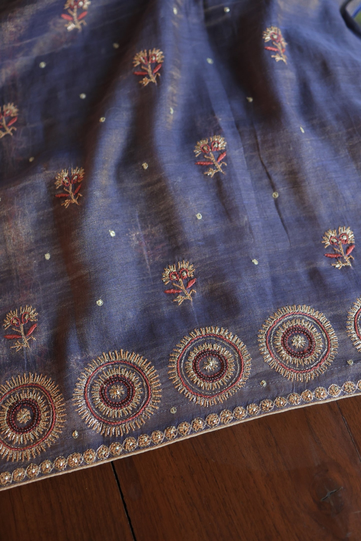 Dull Lavender Tissue Silk Chikankari Unstitched Fabric