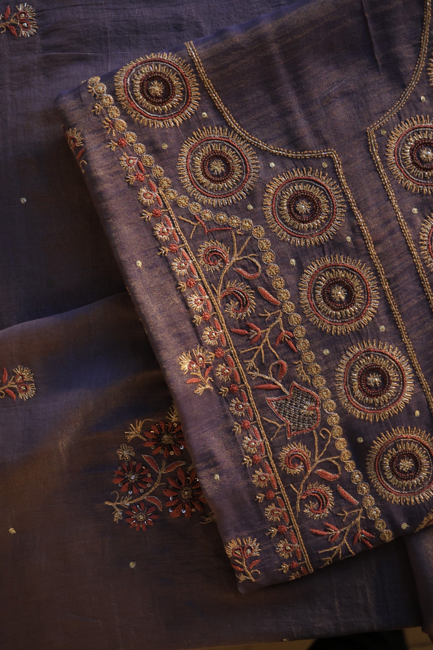 Dull Lavender Tissue Silk Chikankari Unstitched Fabric