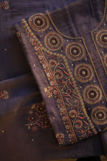 Dull Lavender Tissue Silk Chikankari Unstitched Fabric