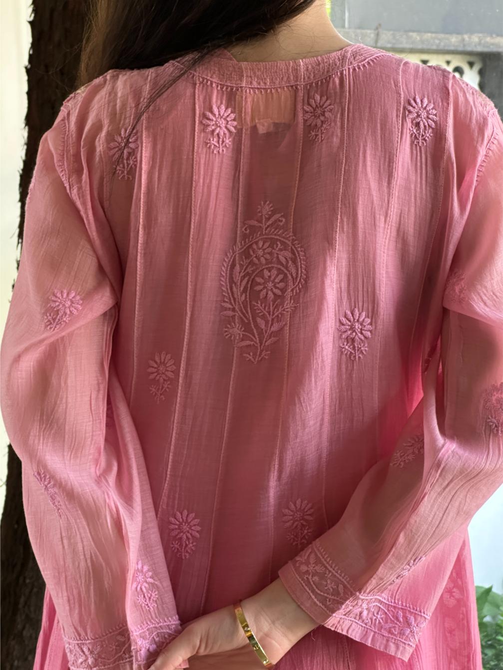 Dull Pink Shade Shade Zari Chanderi Chikankari Ready to Wear Tunics