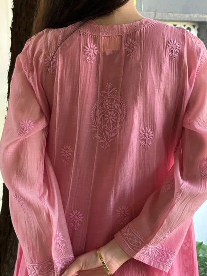 Dull Pink Shade Shade Zari Chanderi Chikankari Ready to Wear Tunics