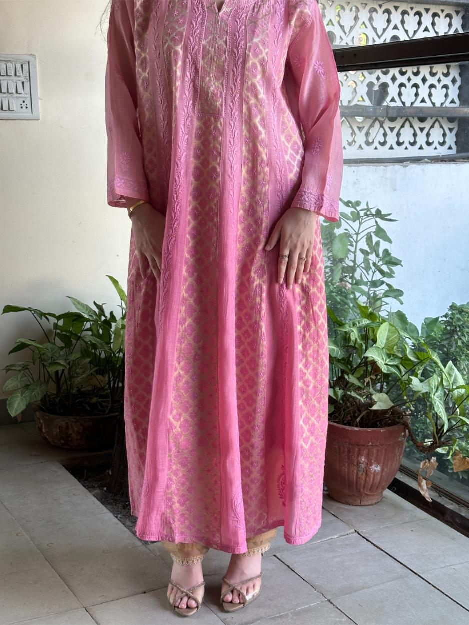 Dull Pink Shade Shade Zari Chanderi Chikankari Ready to Wear Tunics