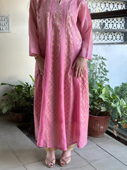 Dull Pink Shade Shade Zari Chanderi Chikankari Ready to Wear Tunics