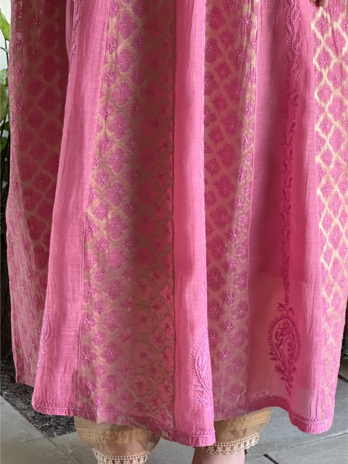 Dull Pink Shade Shade Zari Chanderi Chikankari Ready to Wear Tunics