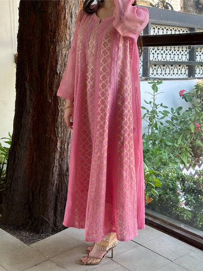 Dull Pink Shade Shade Zari Chanderi Chikankari Ready to Wear Tunics