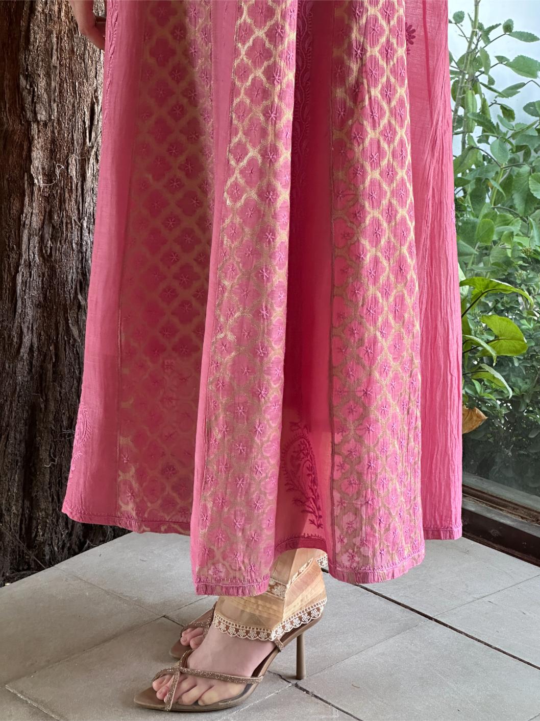 Dull Pink Shade Shade Zari Chanderi Chikankari Ready to Wear Tunics