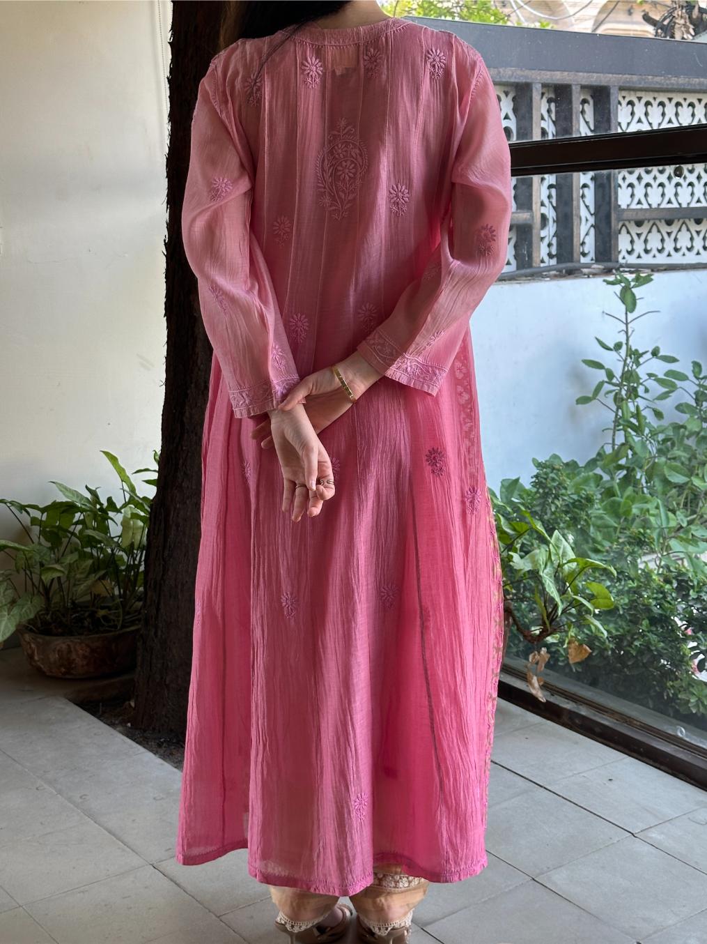 Dull Pink Shade Shade Zari Chanderi Chikankari Ready to Wear Tunics