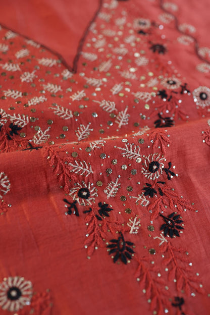 Dull Red Mul Chanderi Silk Kalamkari Unstitched Kurta Dupatta Set