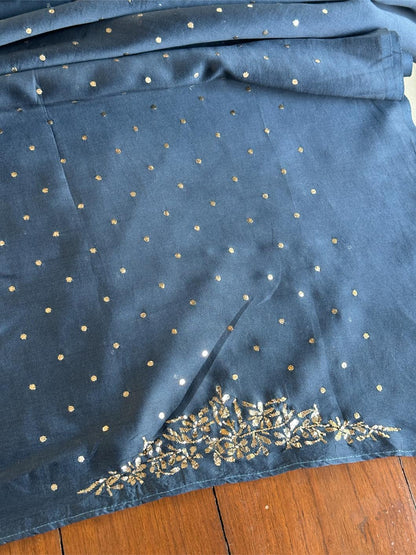 Dusk Blue Chanderi Silk Mukaish Badla Unstitched Fabric