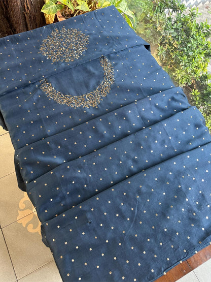 Dusk Blue Chanderi Silk Mukaish Badla Unstitched Fabric