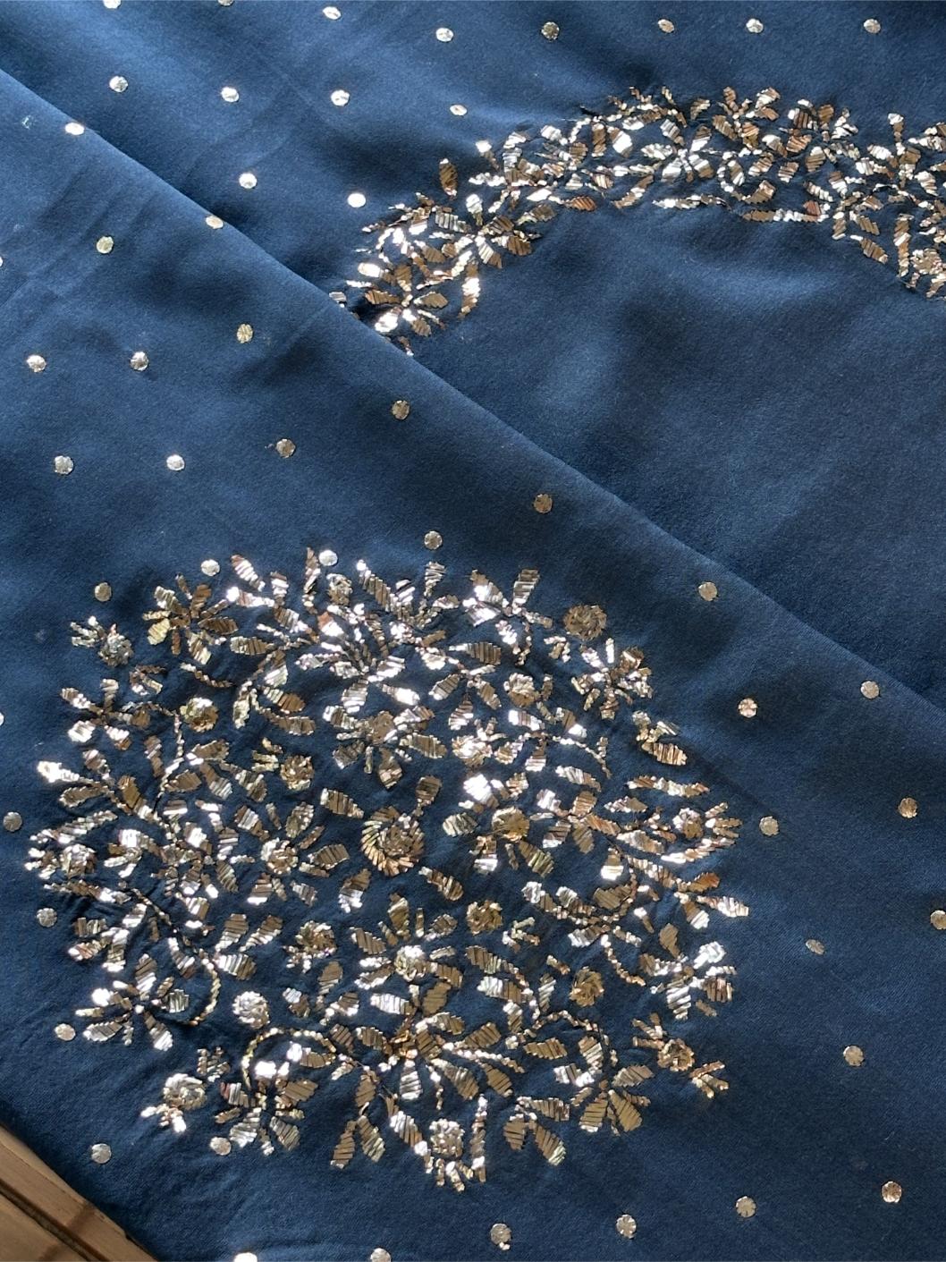 Dusk Blue Chanderi Silk Mukaish Badla Unstitched Fabric