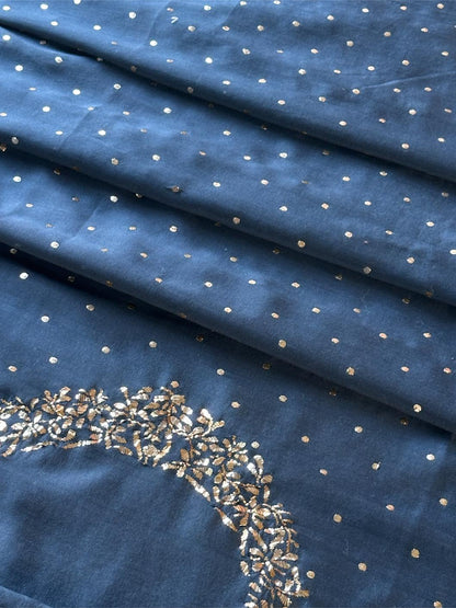 Dusk Blue Chanderi Silk Mukaish Badla Unstitched Fabric