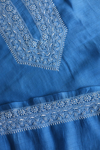 Dusk Blue Mulmul Chikankari Unstitched Men's Kurtas Fabric