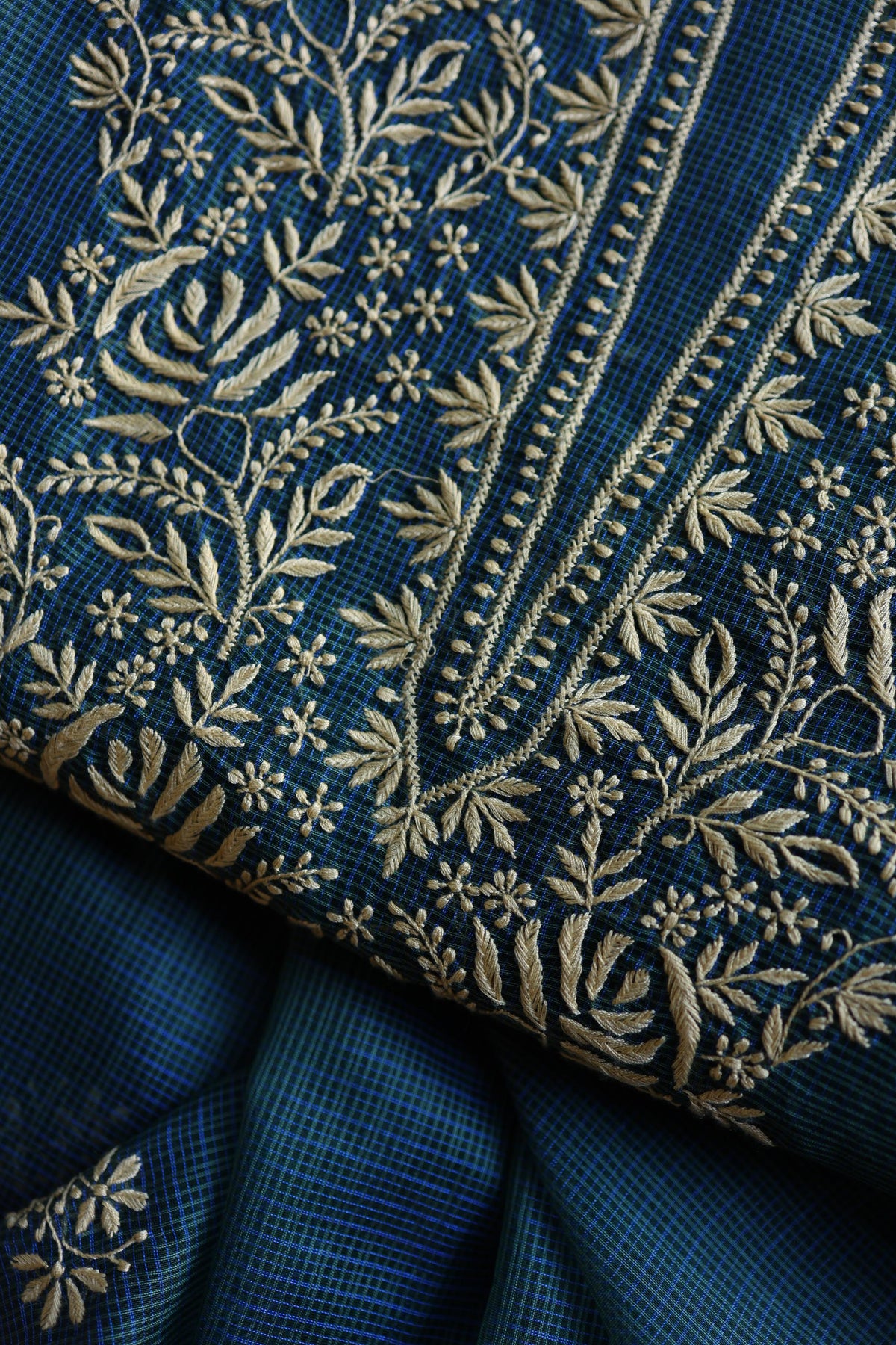 Dusk Blue Shade Kota Chikankari Unstitched Suit Fabric