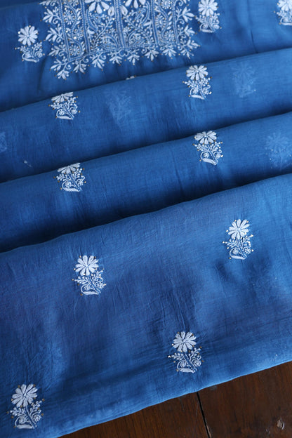 Dusk Blue Shade Mal Cotton Fine Chikankari Unstitched Fabric