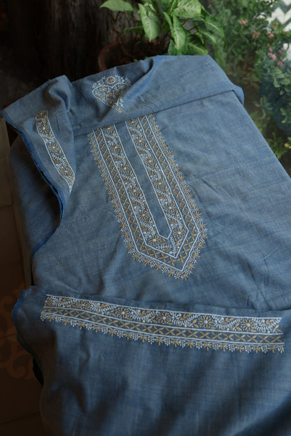 Dusk Blue Shade Malkha Handspun Khadi Kurtas Unisex Fabric