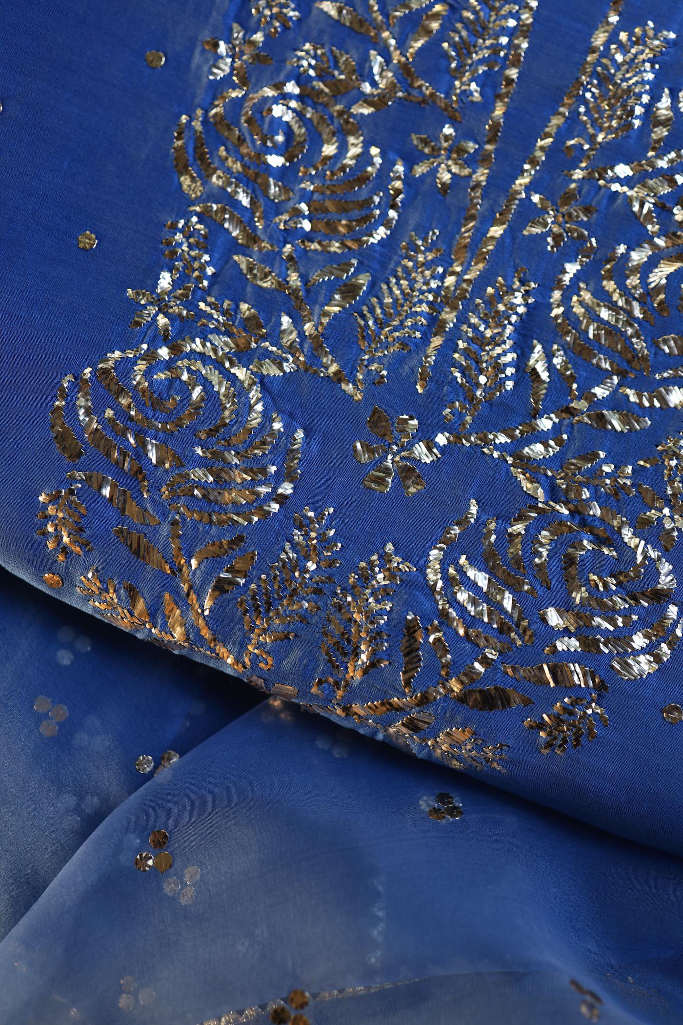 Dusky Blue Shade Chanderi Silk Mukaish Badla Unstitched Fabrics