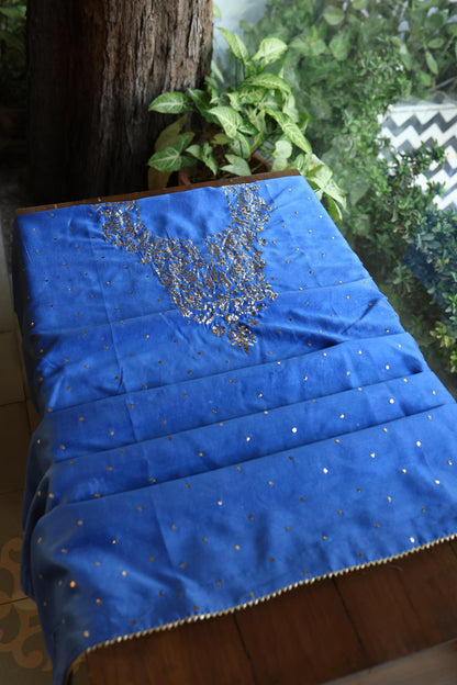 Dusky Blue Shade Chanderi Silk Mukaish Badla Unstitched Fabrics