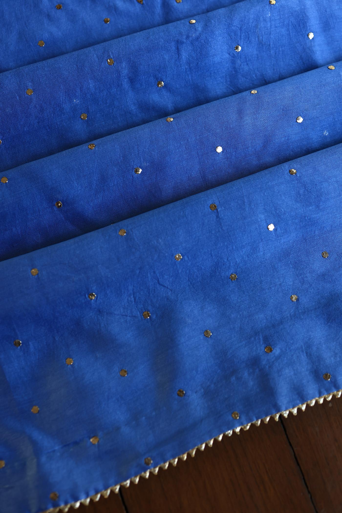 Dusky Blue Shade Chanderi Silk Mukaish Badla Unstitched Fabrics