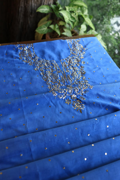 Dusky Blue Shade Chanderi Silk Mukaish Badla Unstitched Fabrics