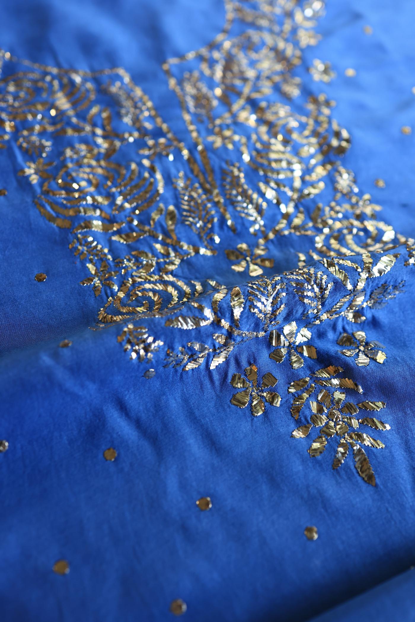 Dusky Blue Shade Chanderi Silk Mukaish Badla Unstitched Fabrics