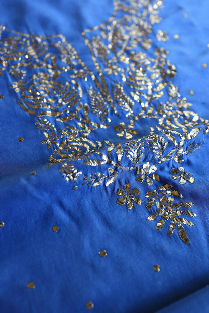 Dusky Blue Shade Chanderi Silk Mukaish Badla Unstitched Fabrics