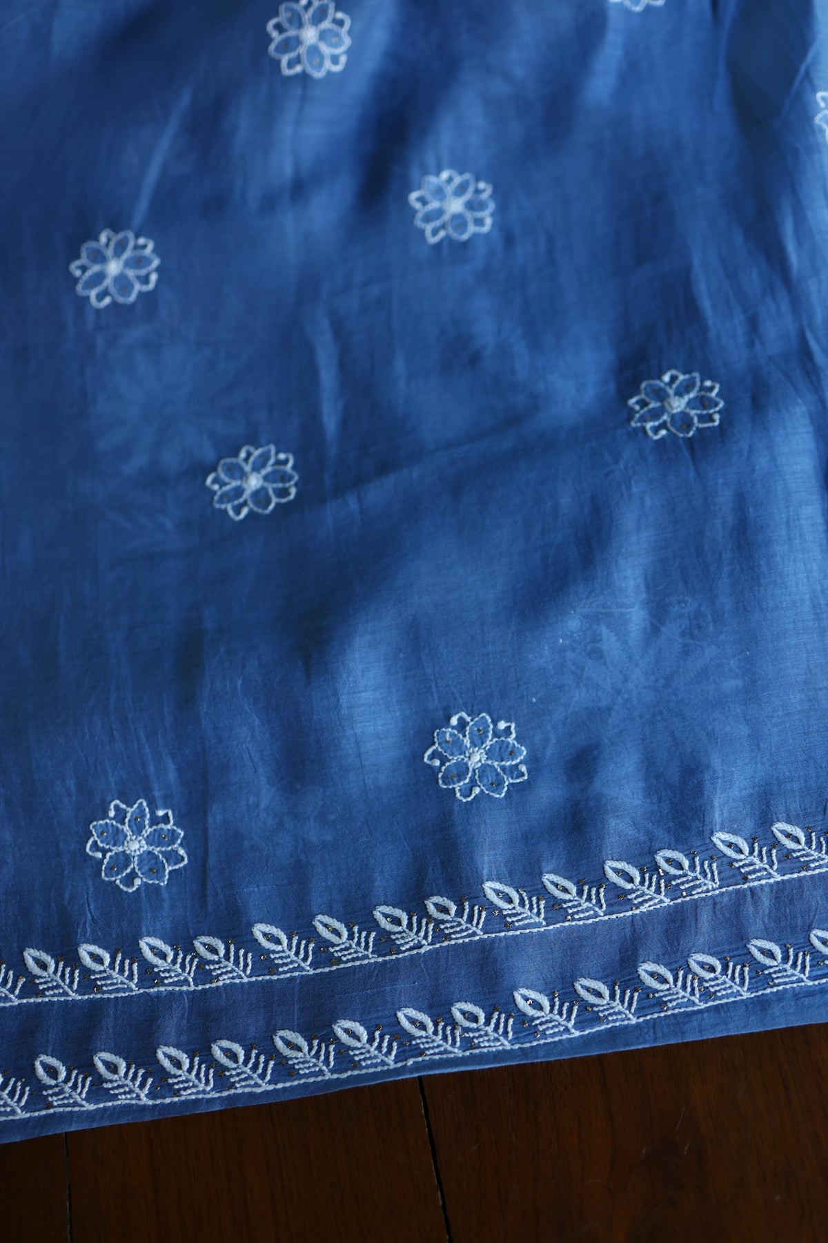 Dusky Blue Shade Mal Cotton Fine Chikankari With Kamdani Work Unstitched Fabric