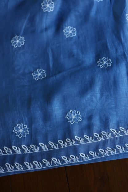 Dusky Blue Shade Mal Cotton Fine Chikankari With Kamdani Work Unstitched Fabric