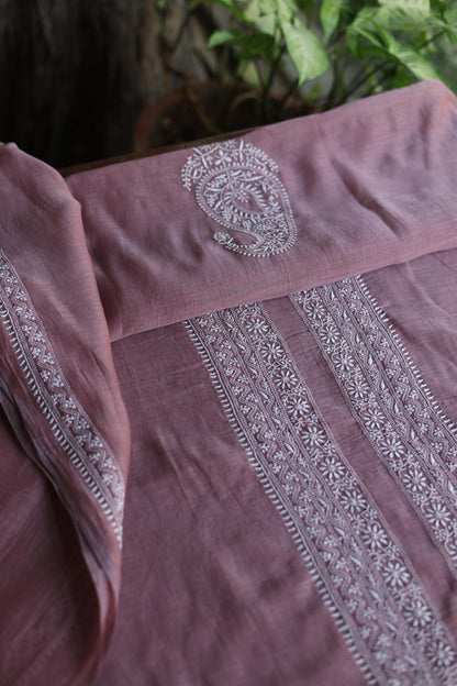 Dusky Purple Mulmul Chikankari Unstitched Men's Kurtas Fabric
