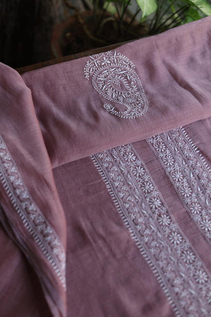 Dusky Purple Mulmul Chikankari Unstitched Men's Kurtas Fabric