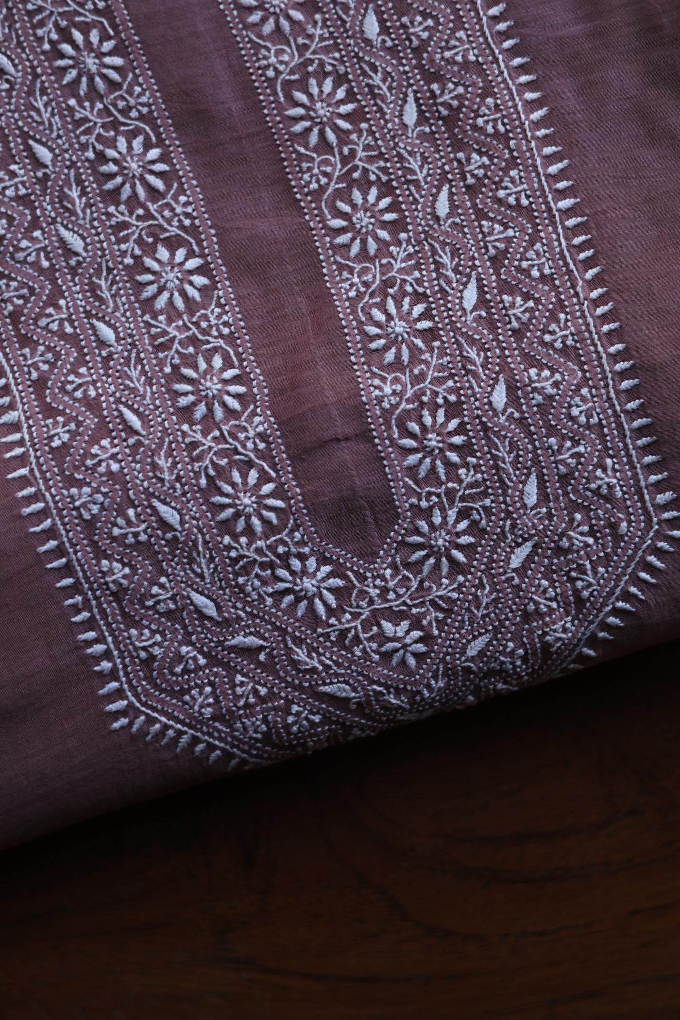 Dusky Purple Mulmul Chikankari Unstitched Men's Kurtas Fabric