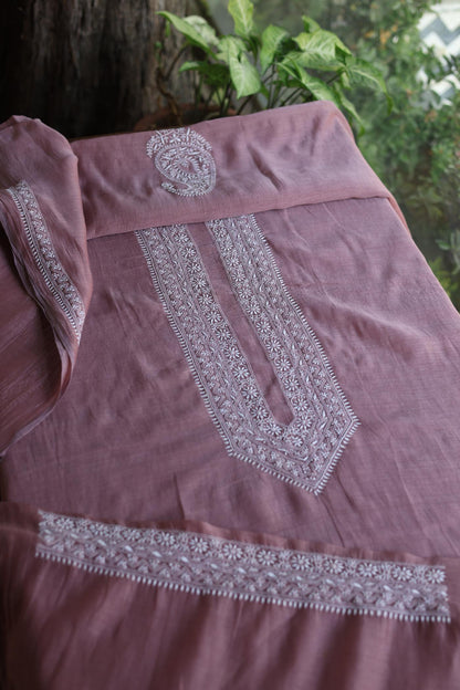 Dusky Purple Mulmul Chikankari Unstitched Men's Kurtas Fabric
