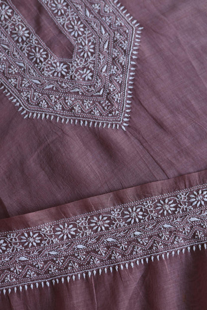 Dusky Purple Mulmul Chikankari Unstitched Men's Kurtas Fabric