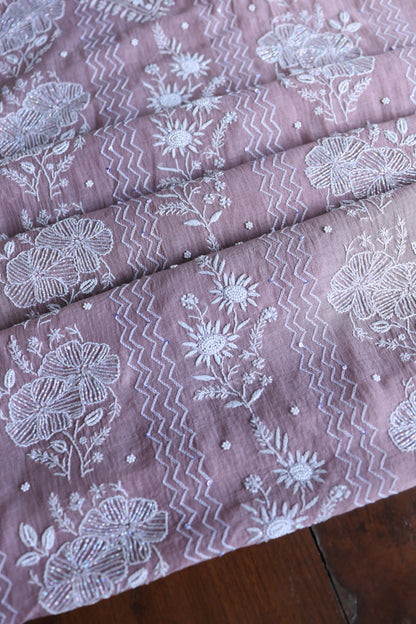 Dusky Purple Pearl Work Chikankari Unstitched Fabric
