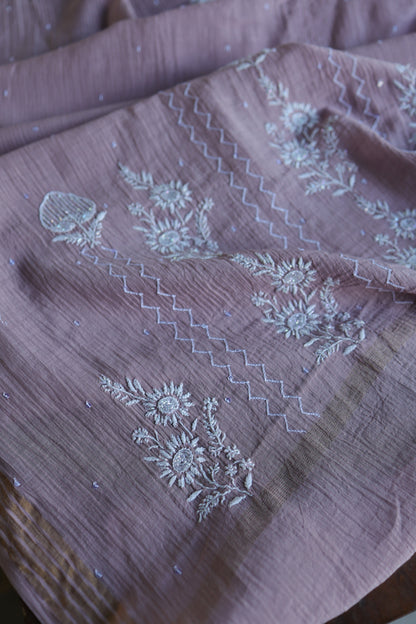 Dusky Purple Pearl Work Chikankari Unstitched Fabric