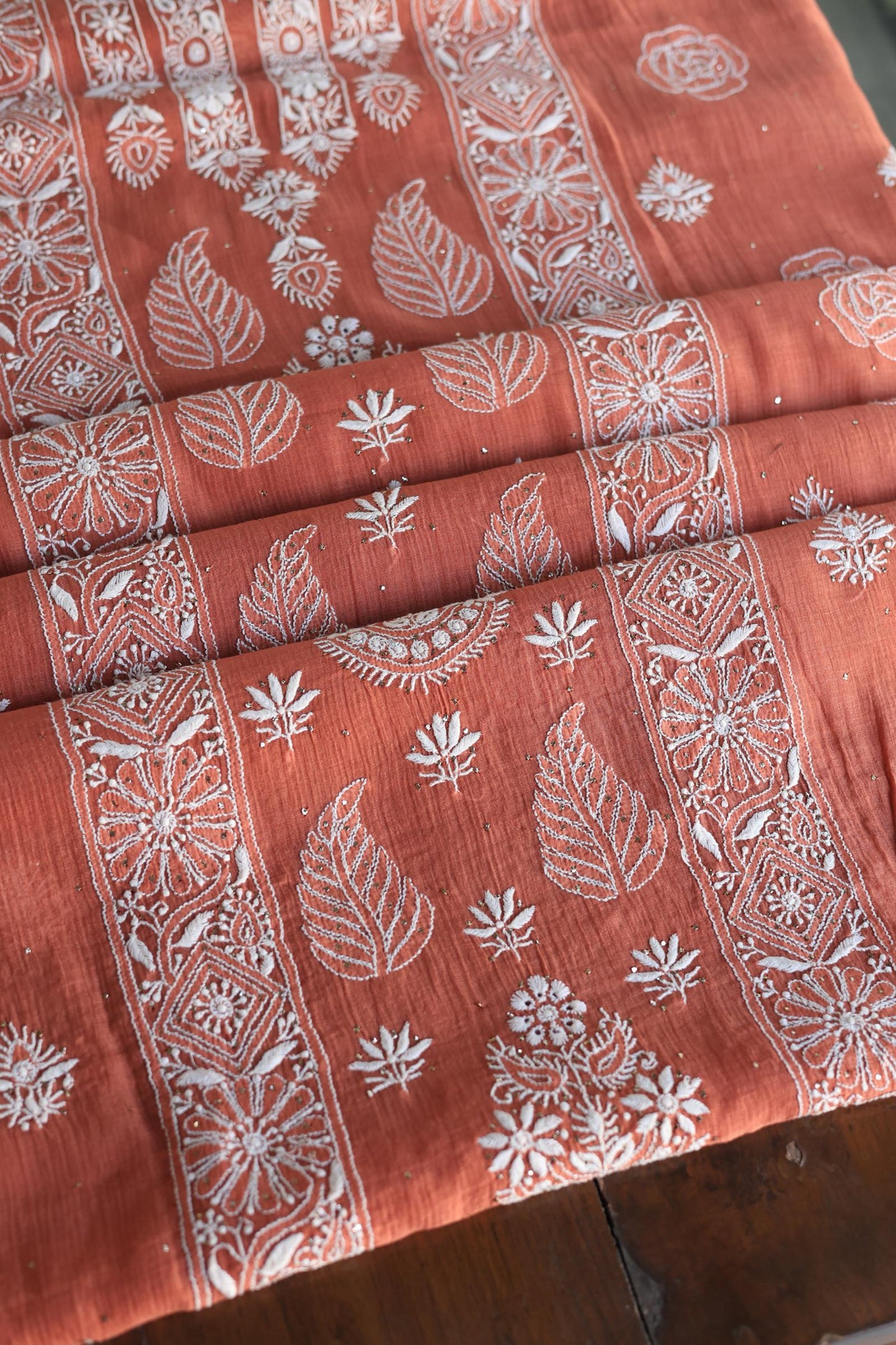 Dusky Rose Shade Mal Cotton Fine Chikankari With Kamdani Work Unstitched Fabric