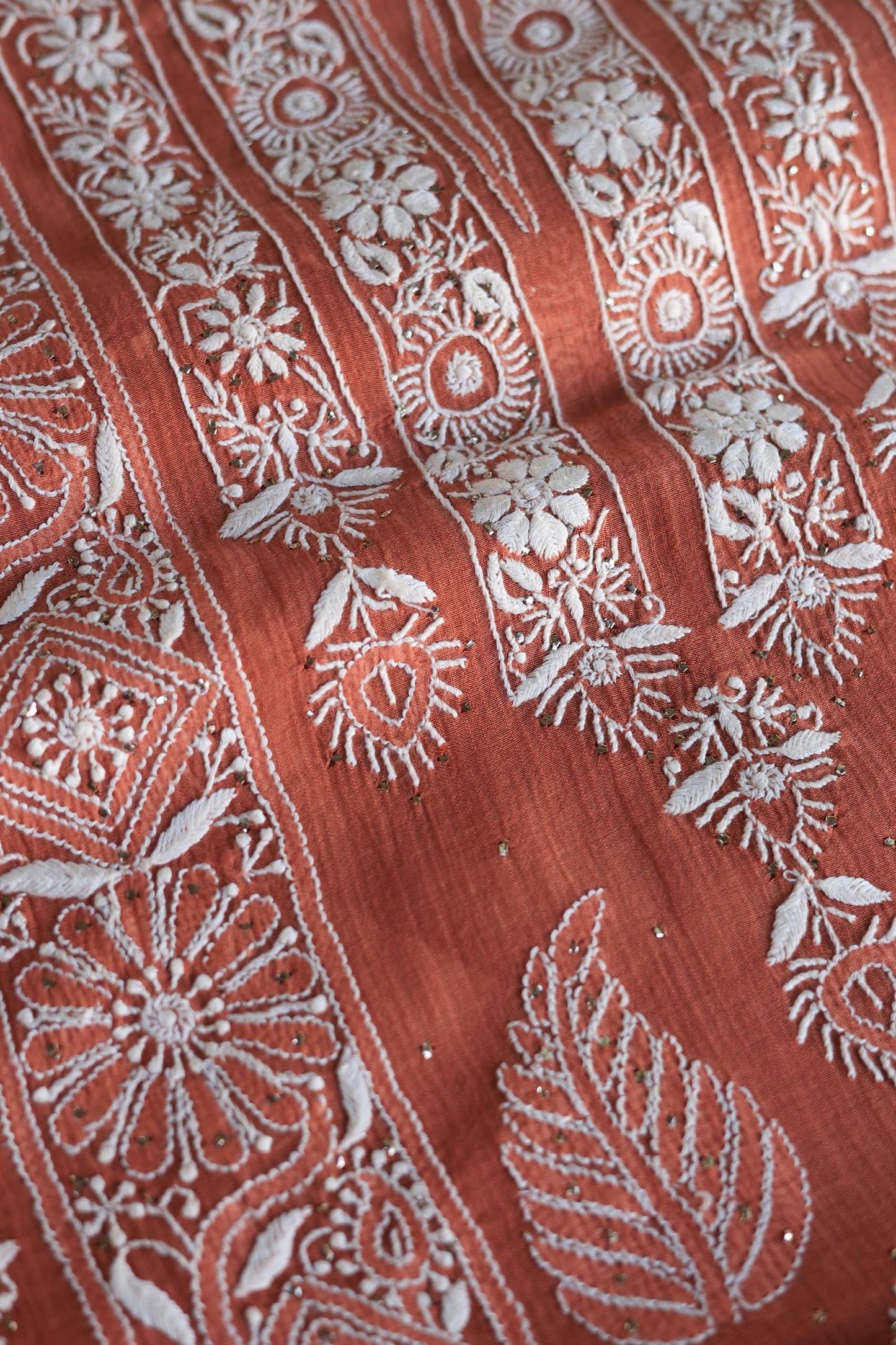 Dusky Rose Shade Mal Cotton Fine Chikankari With Kamdani Work Unstitched Fabric
