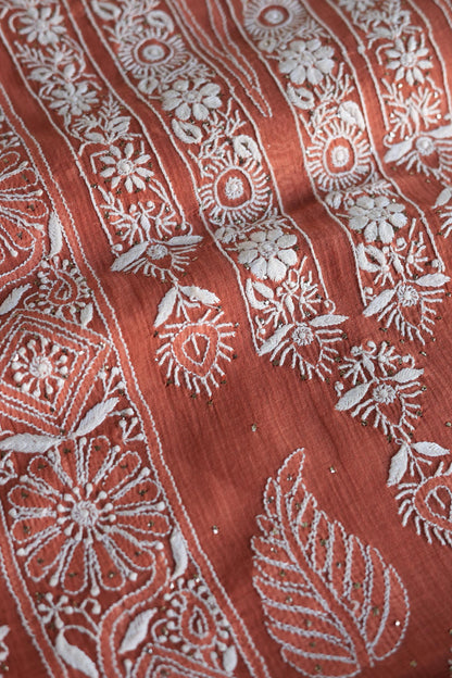 Dusky Rose Shade Mal Cotton Fine Chikankari With Kamdani Work Unstitched Fabric